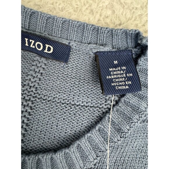 Izod Mens Med Dusty Blue Light Sweater Preppy Casual 90s Cotton NWT - Picture 3 of 12